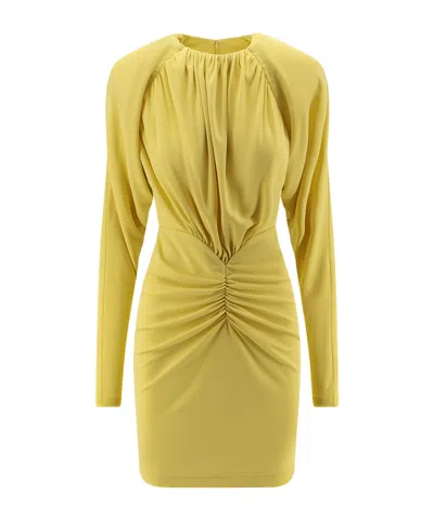 Stella Mccartney Pleated Jersey Long-sleeved Midi Dress In Yellow