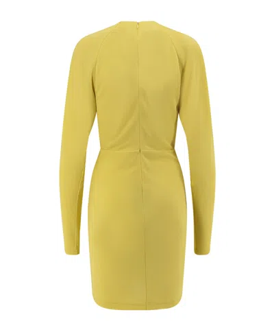Stella Mccartney Pleated Jersey Long-sleeved Midi Dress In Yellow