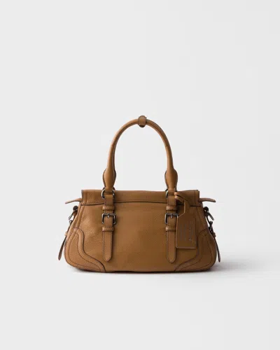 Prada Large Leather Tote Bag In Brown