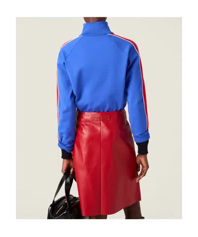 Miu Miu High Collar Cardigan Long Sleeves Stripes In Blue