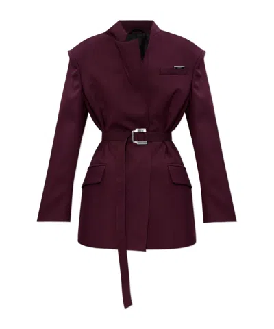 Attico The  Belted Tailored Blazer In Burgundy