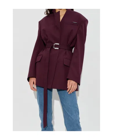 Attico The  Belted Tailored Blazer In Burgundy