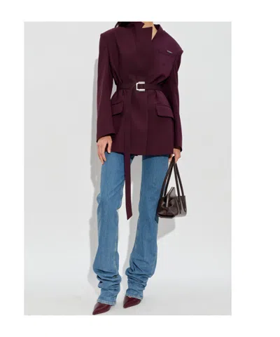 Attico The  Belted Tailored Blazer In Burgundy