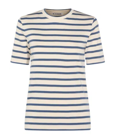 Jil Sander White White Striped Cotton T-shirt In White