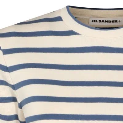 Jil Sander White White Striped Cotton T-shirt In White