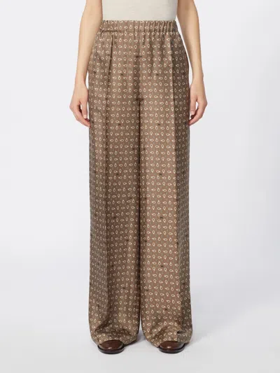 Max Mara Vischio Printed Silk Satin Wide-leg Pants In Brown