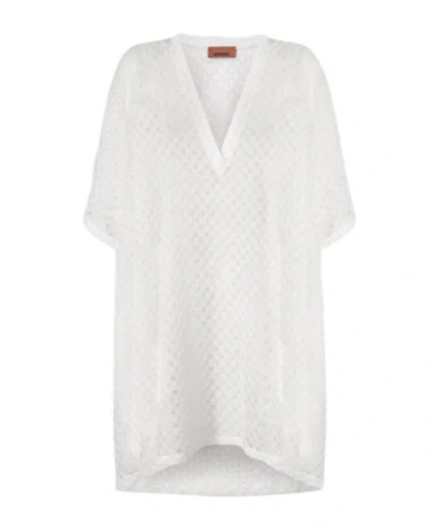Missoni Raschel-knit V-neck Short-sleeve Kaftan In White