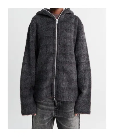 Our Legacy Checked Brushed Wool-blend Zip-up Hoodie In Black