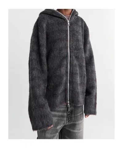 Our Legacy Checked Brushed Wool-blend Zip-up Hoodie In Black