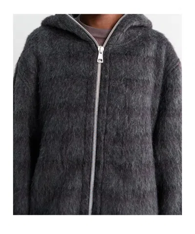 Our Legacy Checked Brushed Wool-blend Zip-up Hoodie In Black