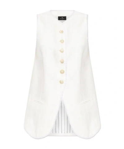 Etro Button-down Waistcoat With Trims In White