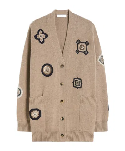 Max Mara Wool Blend Gioire Oversized Knit Cardigan In Neutral