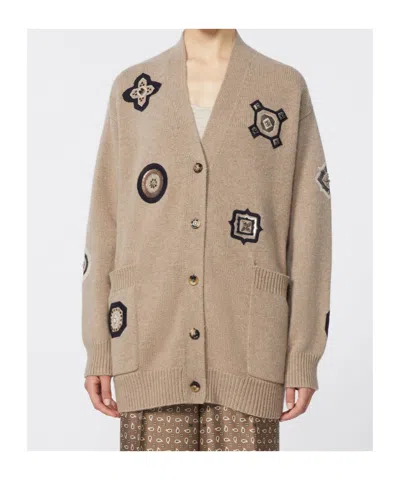 Max Mara Wool Blend Gioire Oversized Knit Cardigan In Neutral