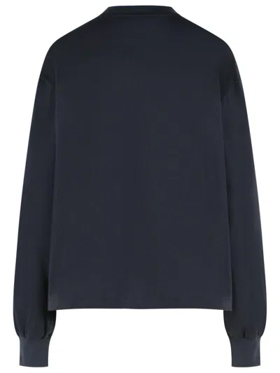 Ganni Organic Cotton Crew Neck Graphic Sweater In Blue