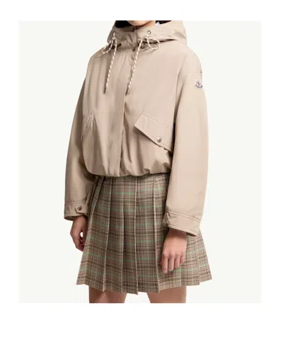 Moncler Women Eucalyptus Hooded Short Jacket Beige In Neutral