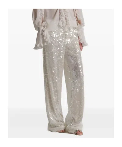 Alberta Ferretti Wide Leg Trousers Sequin Detail Pockets In White
