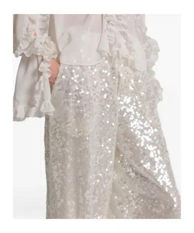 Alberta Ferretti Wide Leg Trousers Sequin Detail Pockets In White