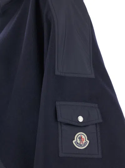Moncler Front-pocket Hooded Cape In Blue