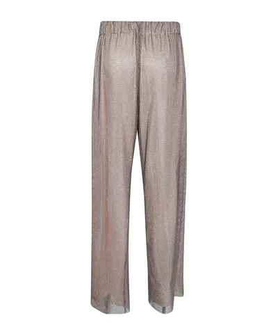 Alberta Ferretti Wide Leg Crystals Net Trousers Clothing In Gray