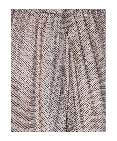 Alberta Ferretti Wide Leg Crystals Net Trousers Clothing In Gray
