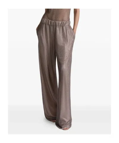 Alberta Ferretti Wide Leg Crystals Net Trousers Clothing In Gray