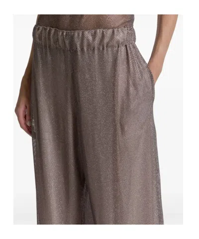 Alberta Ferretti Wide Leg Crystals Net Trousers Clothing In Gray
