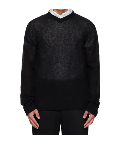 Rier Ribbed Knit V-neck Sweater In Black