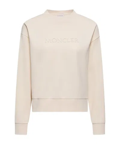 Moncler Crew Neck Sweatshirt Long Sleeves Ribbed Trims In Multi