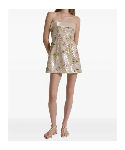 Alberta Ferretti Printed Sequin-embellished Strapless Mini Dress In Multi