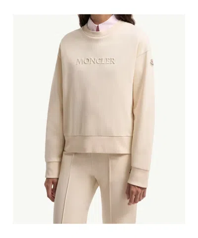 Moncler Crew Neck Sweatshirt Long Sleeves Ribbed Trims In Multi