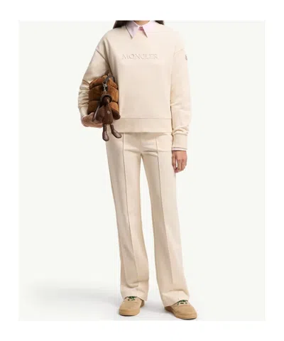 Moncler Crew Neck Sweatshirt Long Sleeves Ribbed Trims In Multi