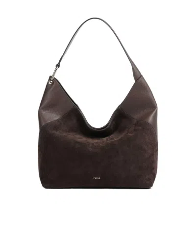 Furla Logo Lettering Large Hobo Shoulder Bag In Brown