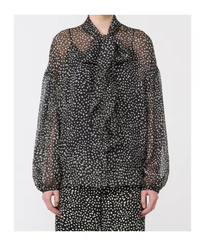 Max Mara Etere Silk Blouse High Neck Ruffles In Black