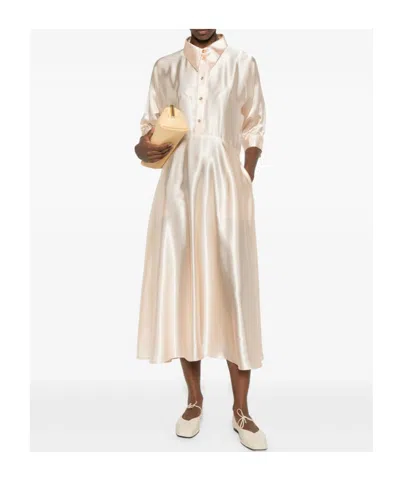 Alberta Ferretti Satin Midi Dress In Neutral