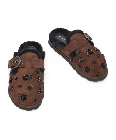 Stuart Weitzman Chrystie Shearling Mule In Brown