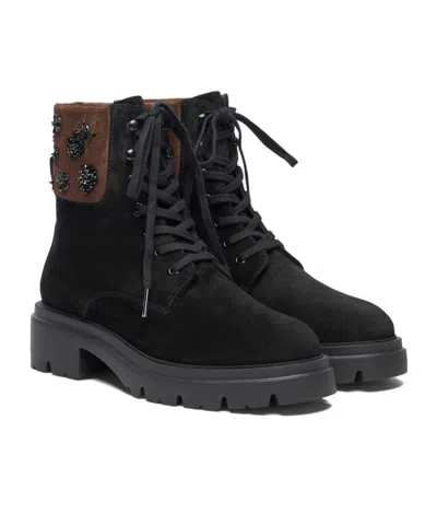 Stuart Weitzman Hudson Lace-up Bootie In Black