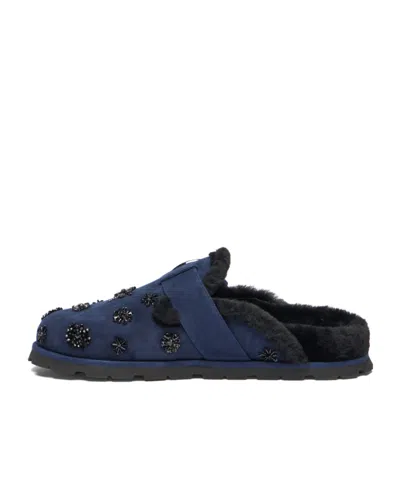 Stuart Weitzman Chrystie Shearling Buckle Mule In Blue