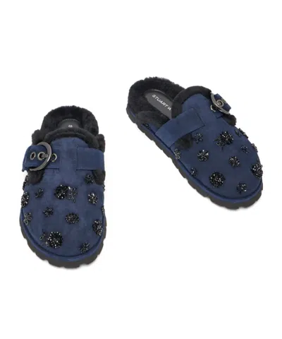 Stuart Weitzman Chrystie Shearling Buckle Mule In Blue