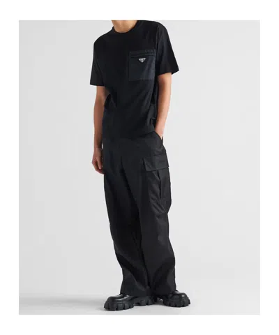 Prada Mens Black Re-nylon Logo-plaque Cotton-jersey T-shirt Xxl In Black
