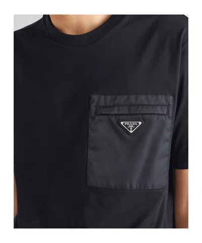 Prada Mens Black Re-nylon Logo-plaque Cotton-jersey T-shirt Xxl In Black