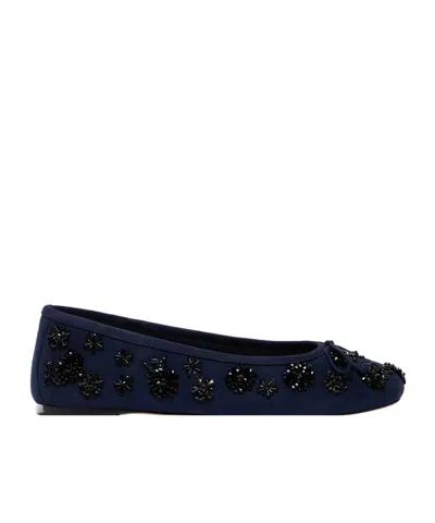 Stuart Weitzman Prima Bow Embroidered Flats In Blue