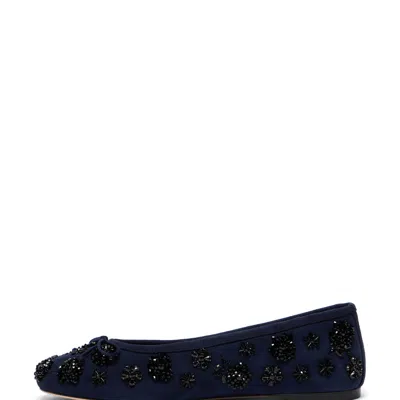 Stuart Weitzman Prima Bow Embroidered Flats In Blue