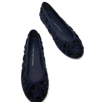 Stuart Weitzman Prima Bow Embroidered Flats In Blue