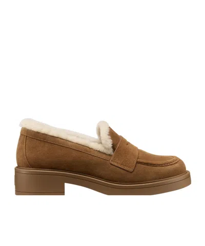 Stuart Weitzman Celia Lite Penny Shearling Loafers In Brown