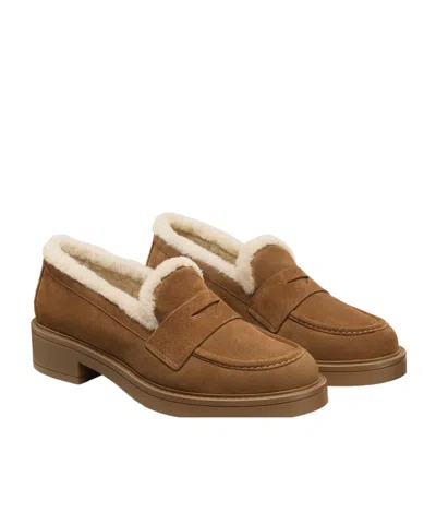 Stuart Weitzman Celia Lite Penny Shearling Loafers In Brown