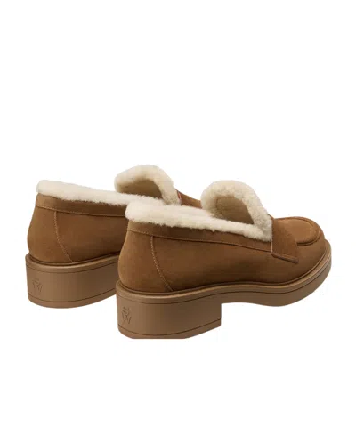 Stuart Weitzman Celia Lite Penny Shearling Loafers In Brown