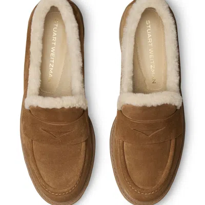 Stuart Weitzman Celia Lite Penny Shearling Loafers In Brown