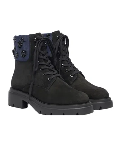 Stuart Weitzman Hudson Embroidered Lace-up Boots In Blue