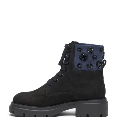 Stuart Weitzman Hudson Embroidered Lace-up Boots In Blue