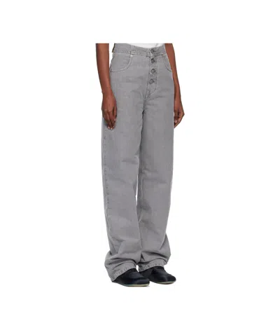 Mm6 Maison Margiela Buttoned Leather-patch Jeans In Gray